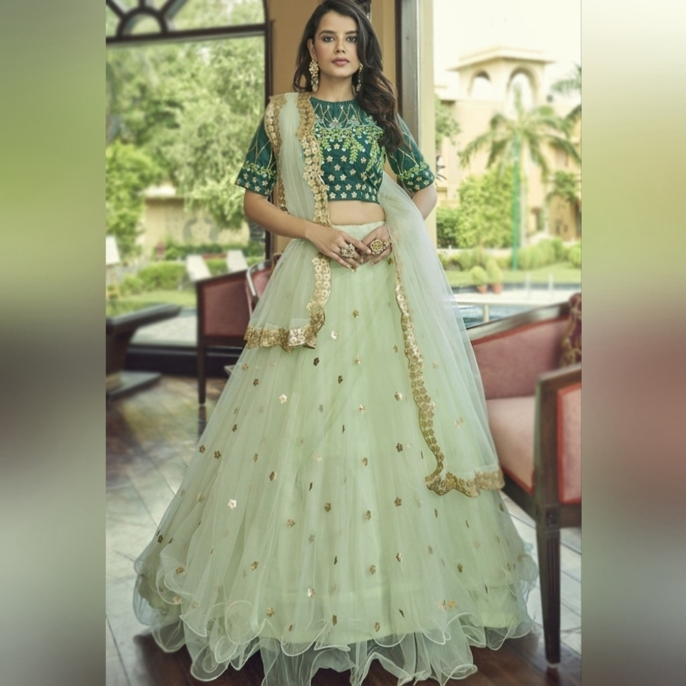 Elegant Green and Gold Lehenga